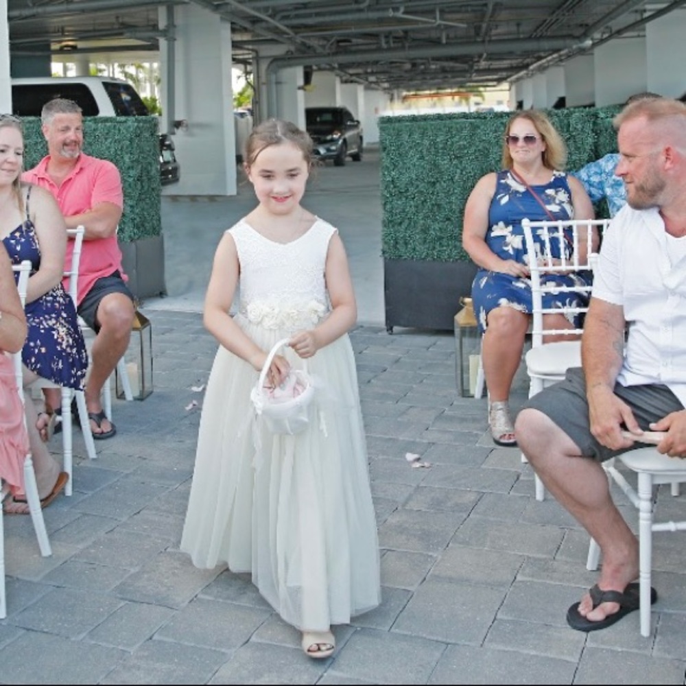 Ivory Flower girl dress with basket and flowers